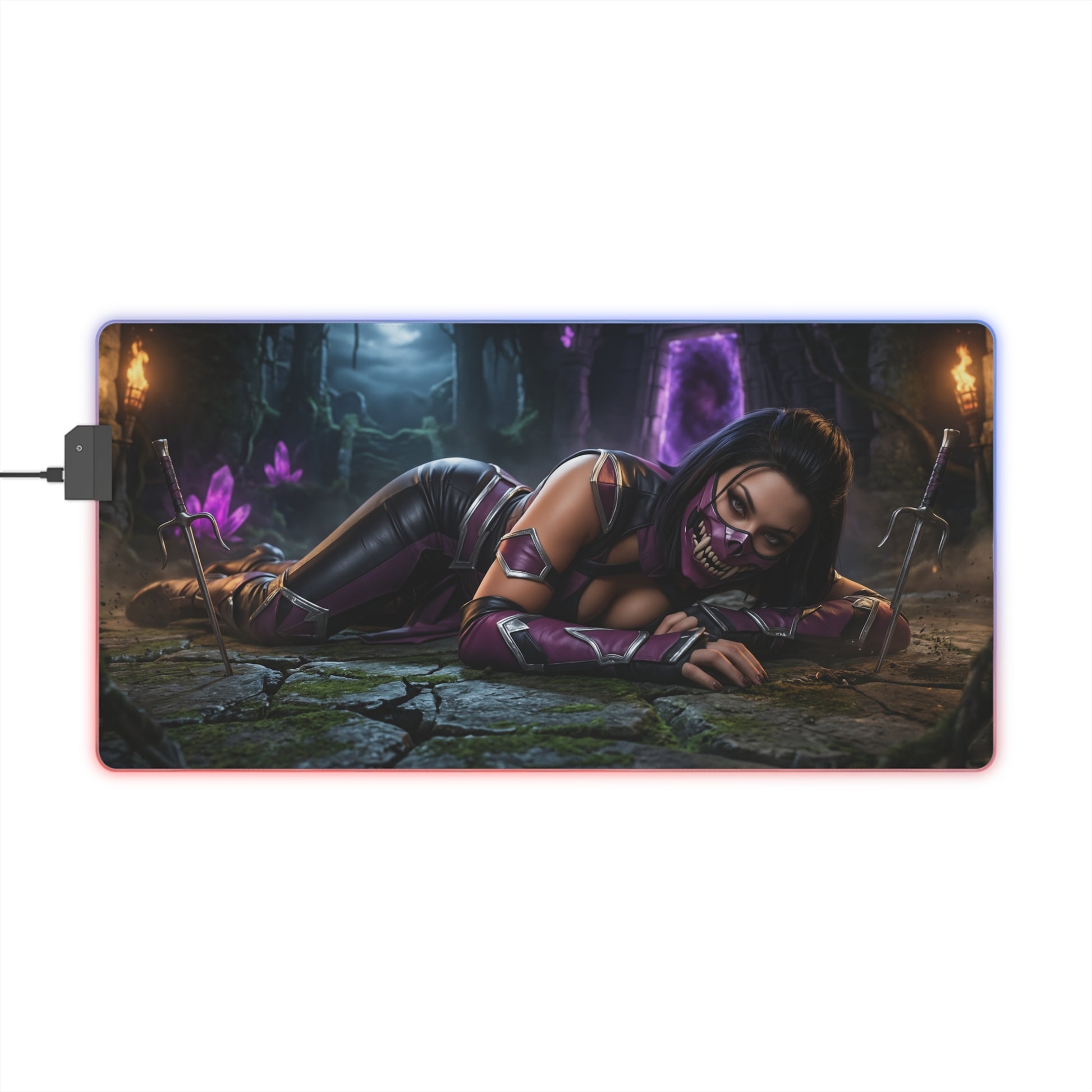 Mileena Desk Mat – LED RGB Pad, Waifu Fighter Anime Girl Setup: dark fantasy waifu fighter on RGB gaming desk mat