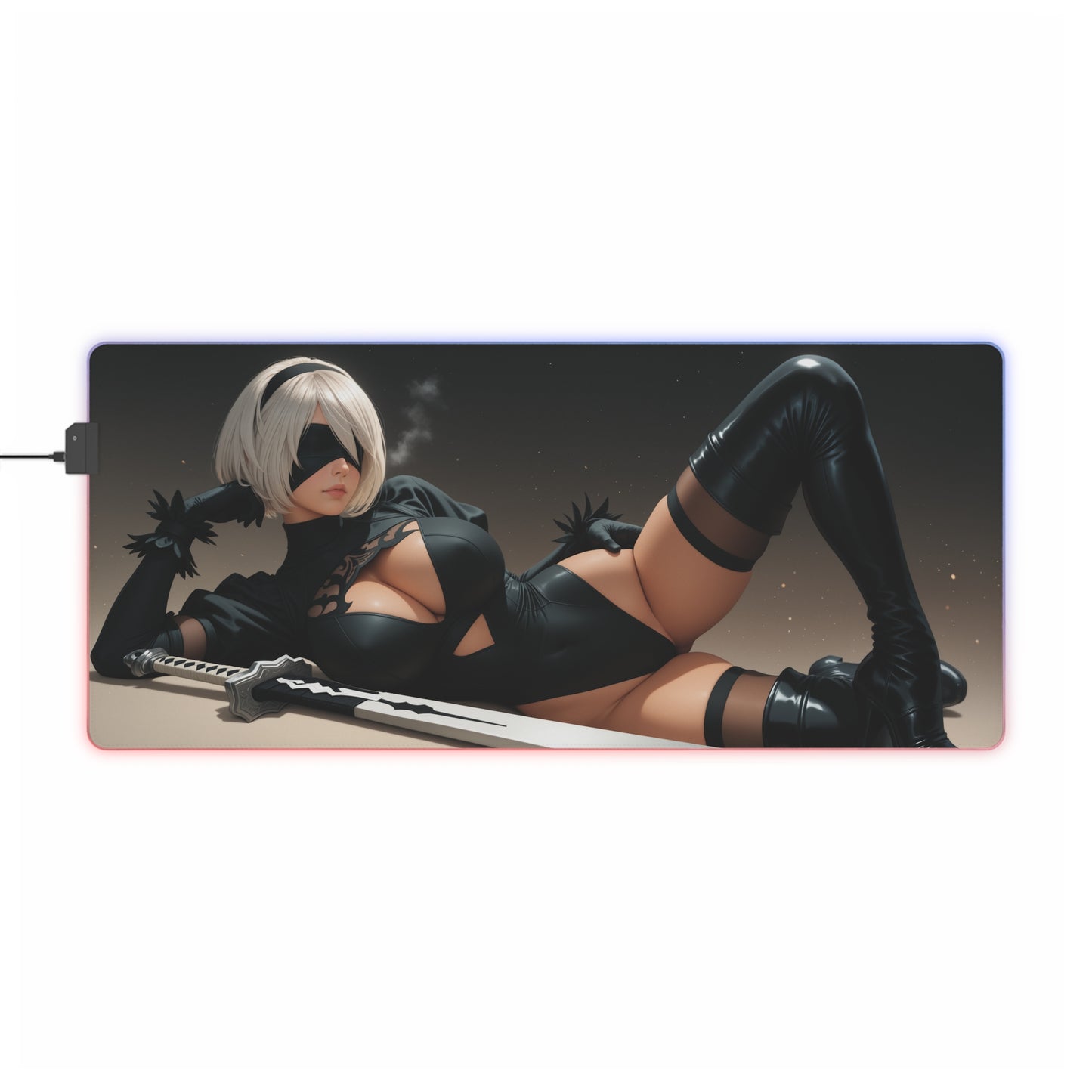 2B Nier Automata Schreibtischunterlage – LED RGB-Pad, Waifu Anime Girl Gaming-Setup