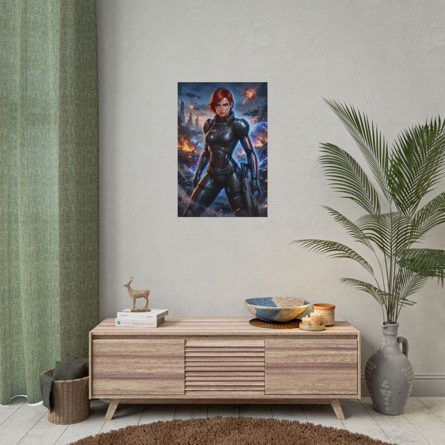 Commander Shepard Mass Effect Poster Sci Fi Woman Wall Art Space Soldier Print Futuristic Character Gaming Room Decor Gift