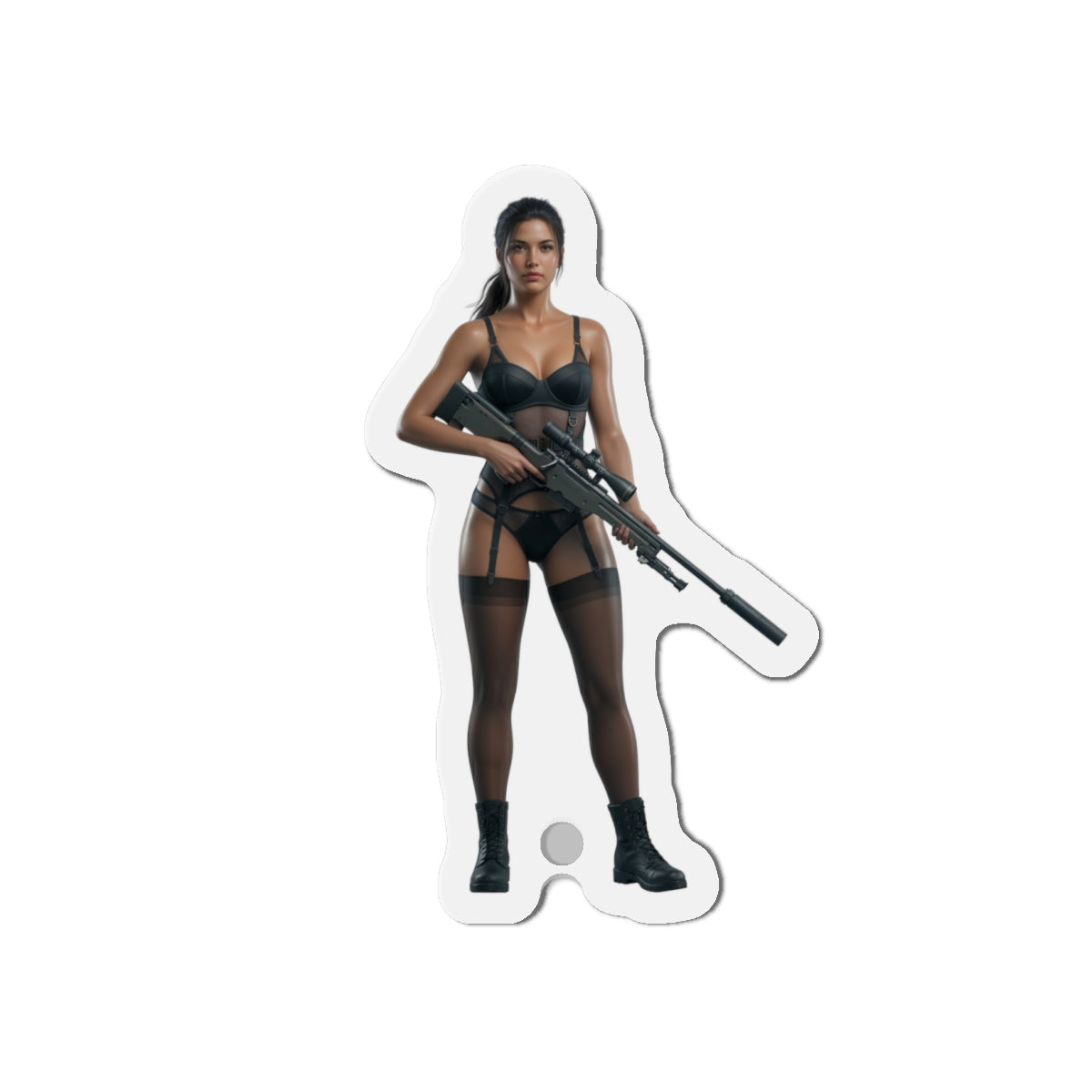 Quiet Magnet – Metal Gear Solid V Fridge Magnet, Game Character Decor showing Quiet in anime-style die-cut vinyl magnet holding a sniper rifle