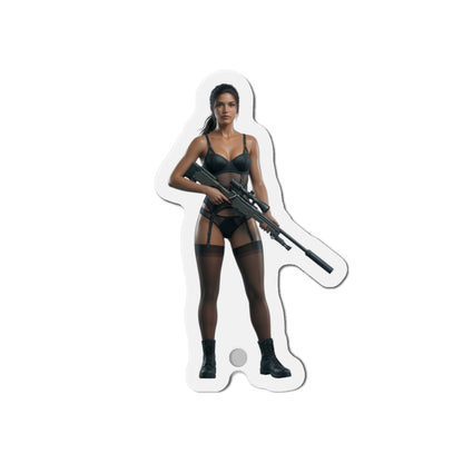 Quiet Magnet – Metal Gear Solid V Fridge Magnet, Game Character Decor showing Quiet in anime-style die-cut vinyl magnet holding a sniper rifle