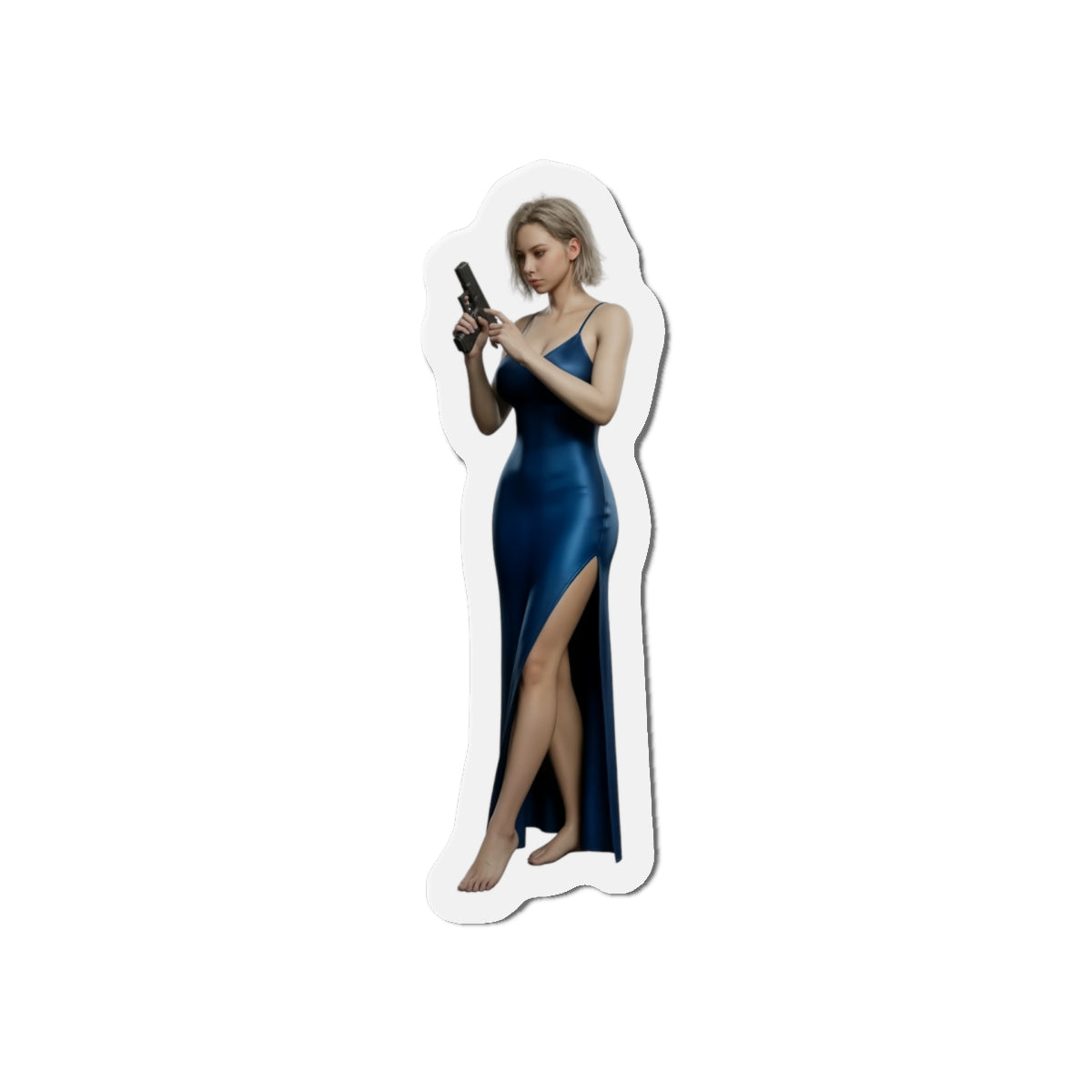 Grace Ashcroft Magnet, Resident Evil Fridge Magnet, Horror Game Decor, Gamer Gift - anime-style character magnet of Grace holding a handgun