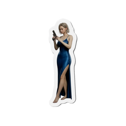 Grace Ashcroft Magnet, Resident Evil Fridge Magnet, Horror Game Decor, Gamer Gift - anime-style character magnet of Grace holding a handgun