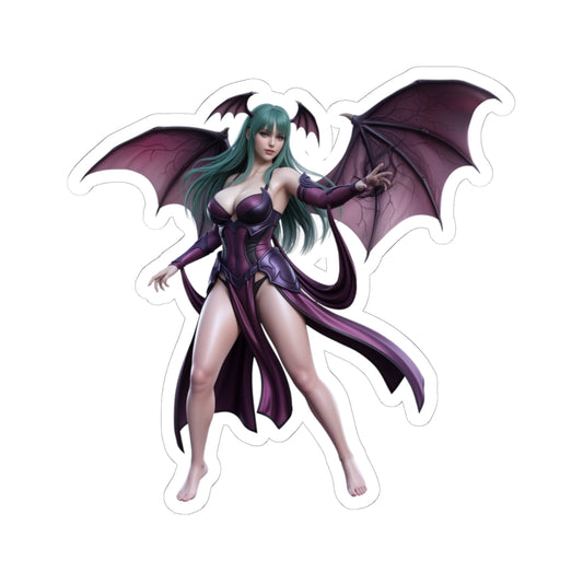 Morrigan Aensland Sticker – Darkstalkers Vinyl Sticker for Laptops & Indoor Decor showcasing glossy, detailed vinyl artwork of Morrigan with wings
