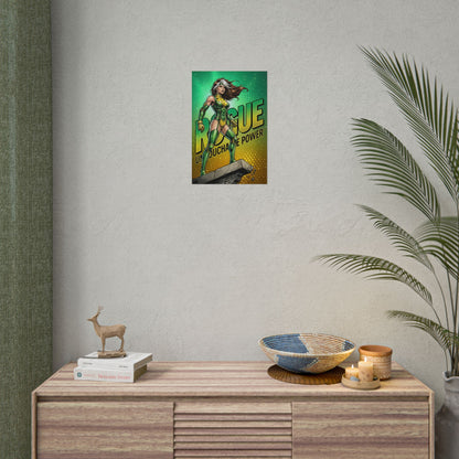 Rogue Poster / Rogue Wall Art / Rogue Art Print / X-Men Poster featuring Rogue in bold green costume striking dynamic pose over modern wall décor