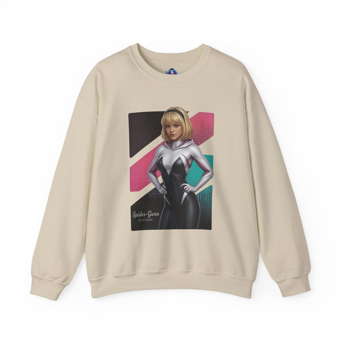 Spider Gwen Sweatshirt, Spider-Verse Crewneck, Stylish Superhero Apparel for Fans — beige crewneck with Spider Gwen graphic art