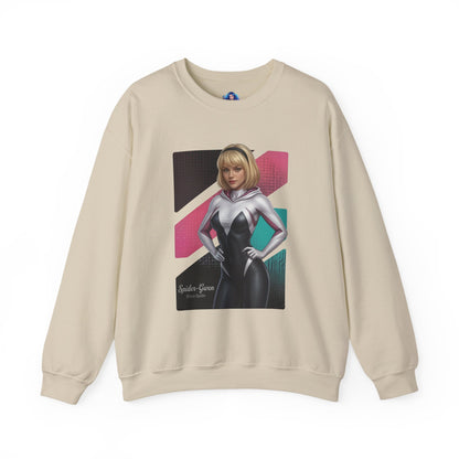 Spider Gwen Sweatshirt, Spider-Verse Crewneck, Stylish Superhero Apparel for Fans — beige crewneck with Spider Gwen graphic art