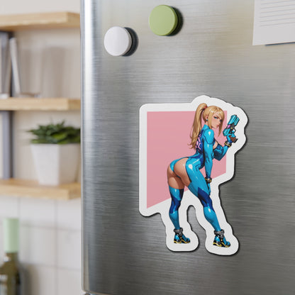 Samus-Magnet – Sexy Sci-Fi-Anime-Magnet, heiße gepanzerte Kämpferin als Kühlschrankdeko