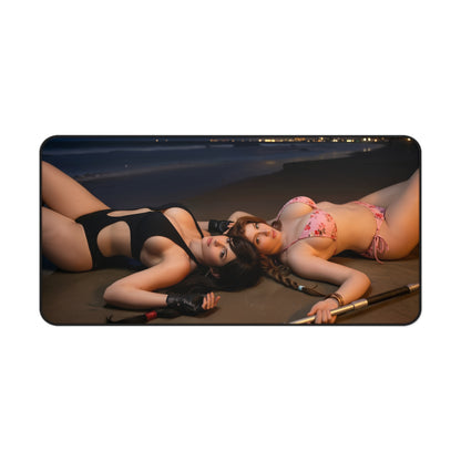 Tifa and Aerith Gaming Mouse Pad, Final Fantasy Desk Mat, RPG Heroine Setup featuring Tifa and Aerith artwork on a beach scene