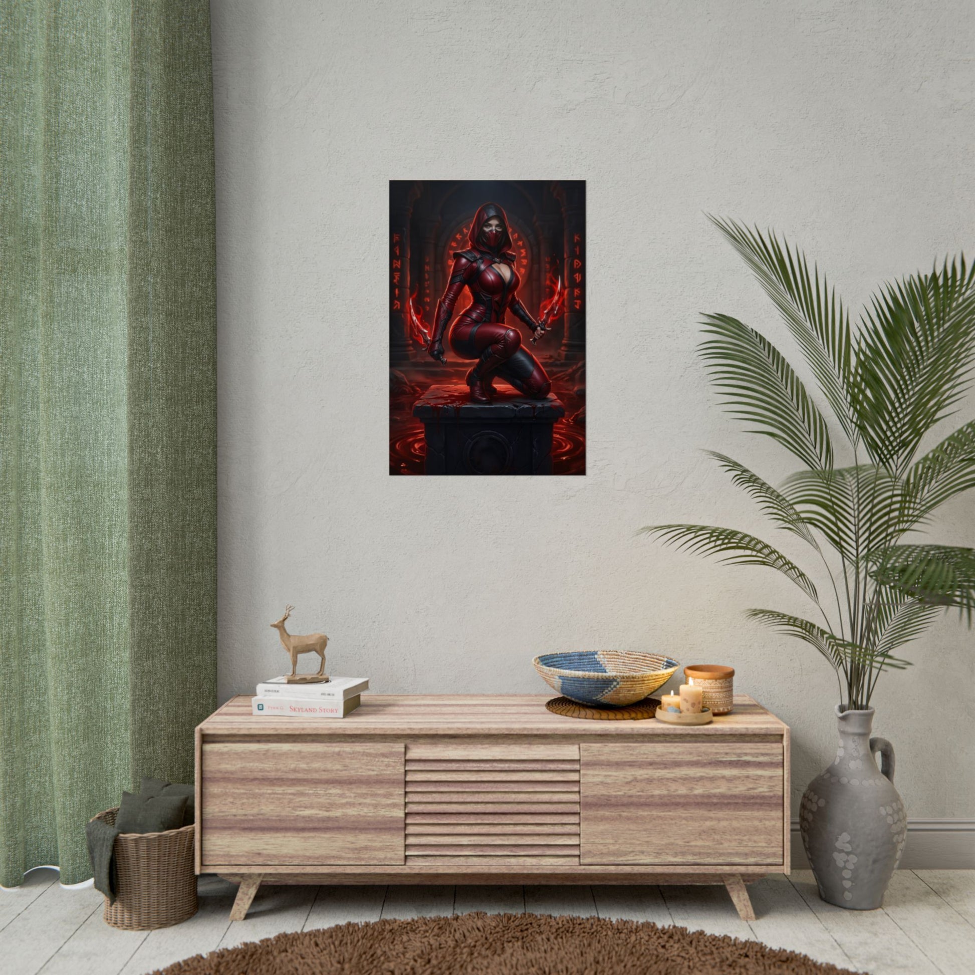 Skarlet Mortal Kombat Poster – Iconic Blood Mage Heroine Wall Art vivid red fantasy gaming room print