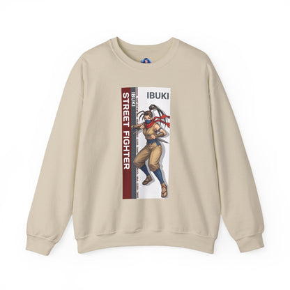 Ibuki Sweatshirt, Street Fighter Crewneck, Agile Ninja Gaming Apparel for Fans showcasing Ibuki character art on beige premium crewneck