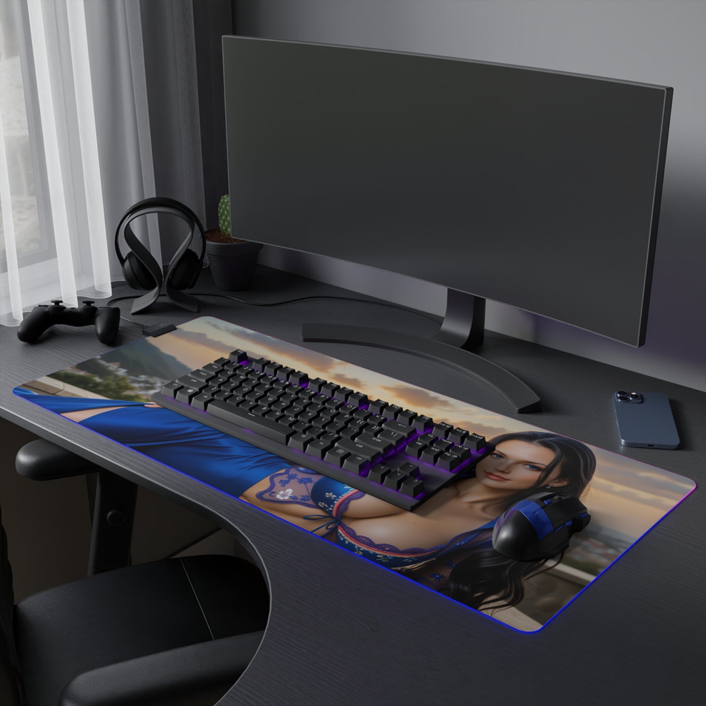 Nico Robin Desk Mat – LED RGB Pad, Waifu Anime Girl Gaming Setup