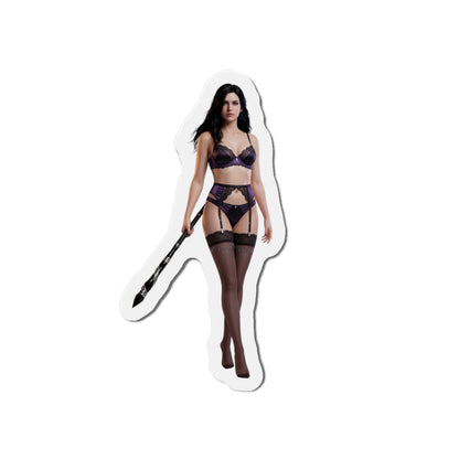 Yennefer Magnet – Fantasy Sorceress Fridge Magnet, Anime Style Decor, die-cut vinyl showing sorceress in purple outfit with staff
