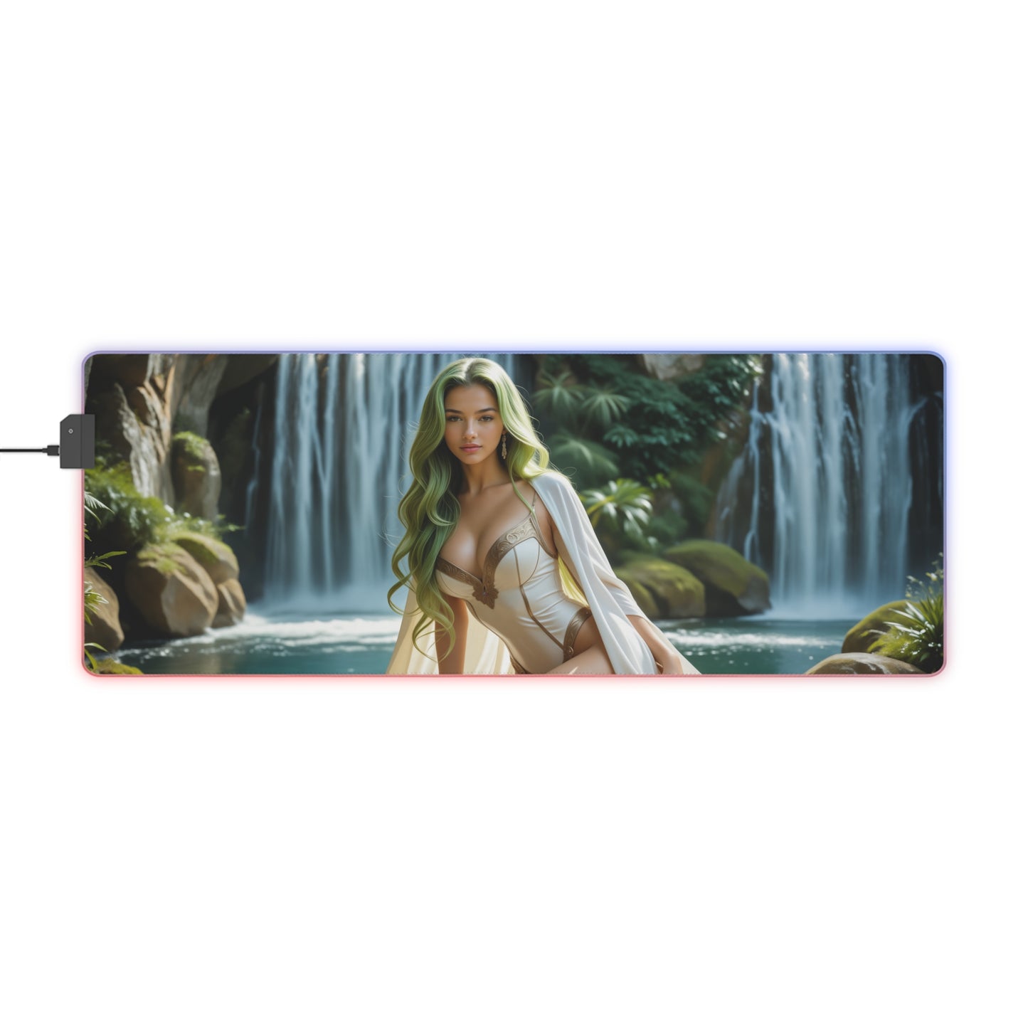 Килимок для столу CC – світлодіодний RGB-підкладка, елегантна ігрова конфігурація з аніме-дівчиною Вайфу