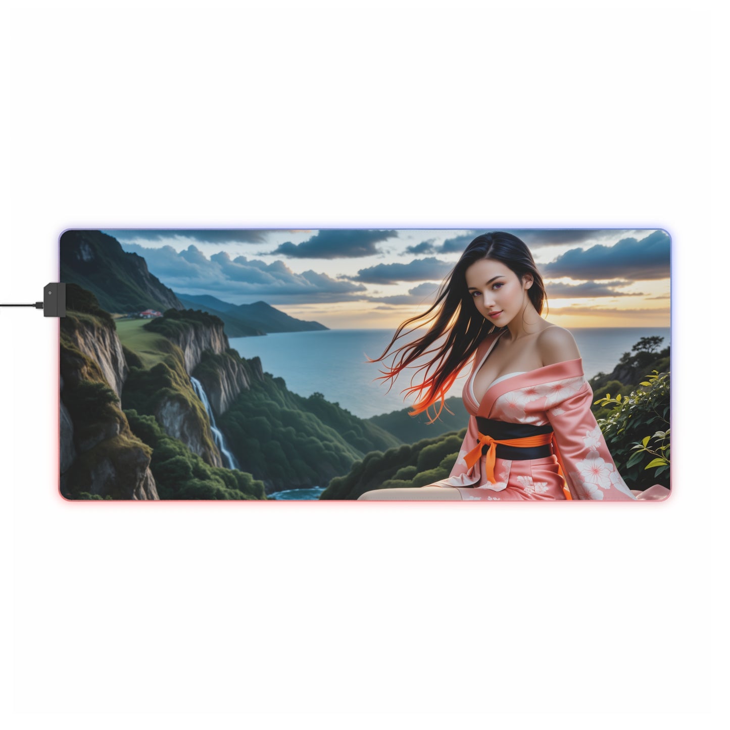 Nezuko Kamado Schreibtischunterlage – LED RGB-Pad, Gentle Waifu Anime Girl Gaming Setup