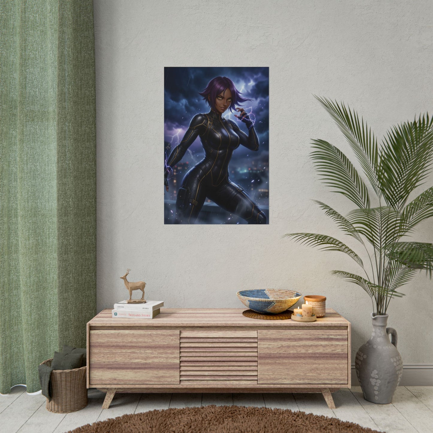 Yoruichi Poster Bleach Wall Art Anime Woman Print Purple Hair Girl Decor Ninja Cat Form Artwork Gamer Room Gift