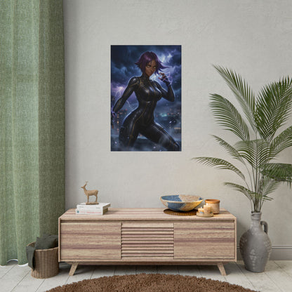 Yoruichi Poster Bleach Wall Art Anime Woman Print Purple Hair Girl Decor Ninja Cat Form Artwork Gamer Room Gift