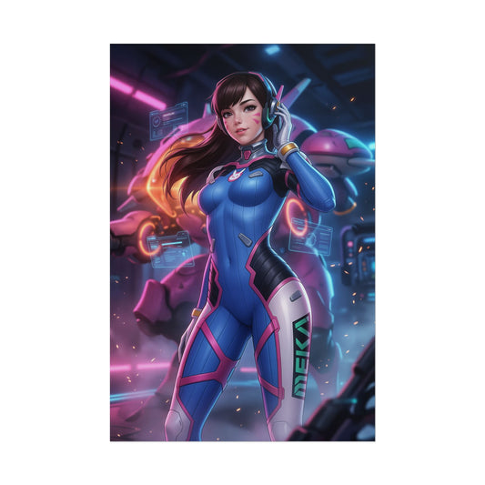 D.Va Overwatch Poster Gamer Girl Wall Art Pink Hair Woman Print Mech Pilot Character Gaming Room Decor Gift