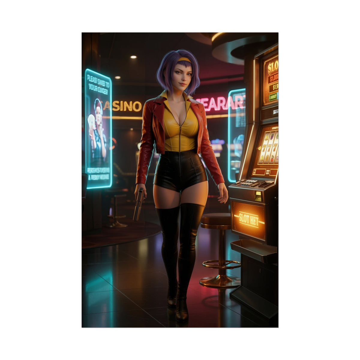 Faye Valentine Poster, Cowboy Bebop Art Print  Anime Wall Art featuring Faye in casino gamer room decor