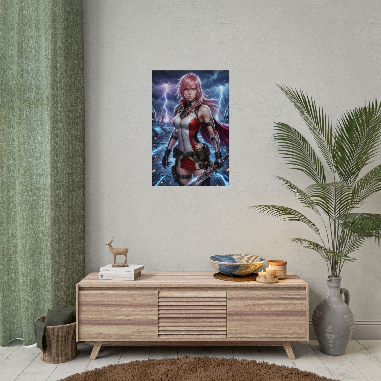 Lightning Final Fantasy XIII Poster Anime RPG Wall Art Warrior Woman Print Pink Hair Fighter Gaming Room Decor Gift