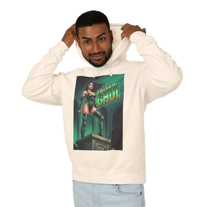 Talia al Ghul Hoodie | DC Villain Hoodie | League of Assassins Pullover white pullover with graphic of Talia al Ghul standing on pedestal