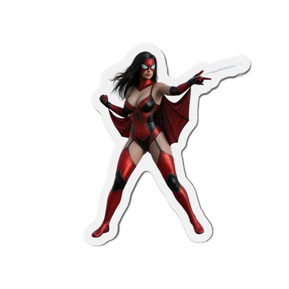 Spider-Woman Magnet – Marvel Heroine Fridge Magnet, Anime Style Decor: die-cut vinyl anime-style Spider-Woman fridge magnet in dynamic pose