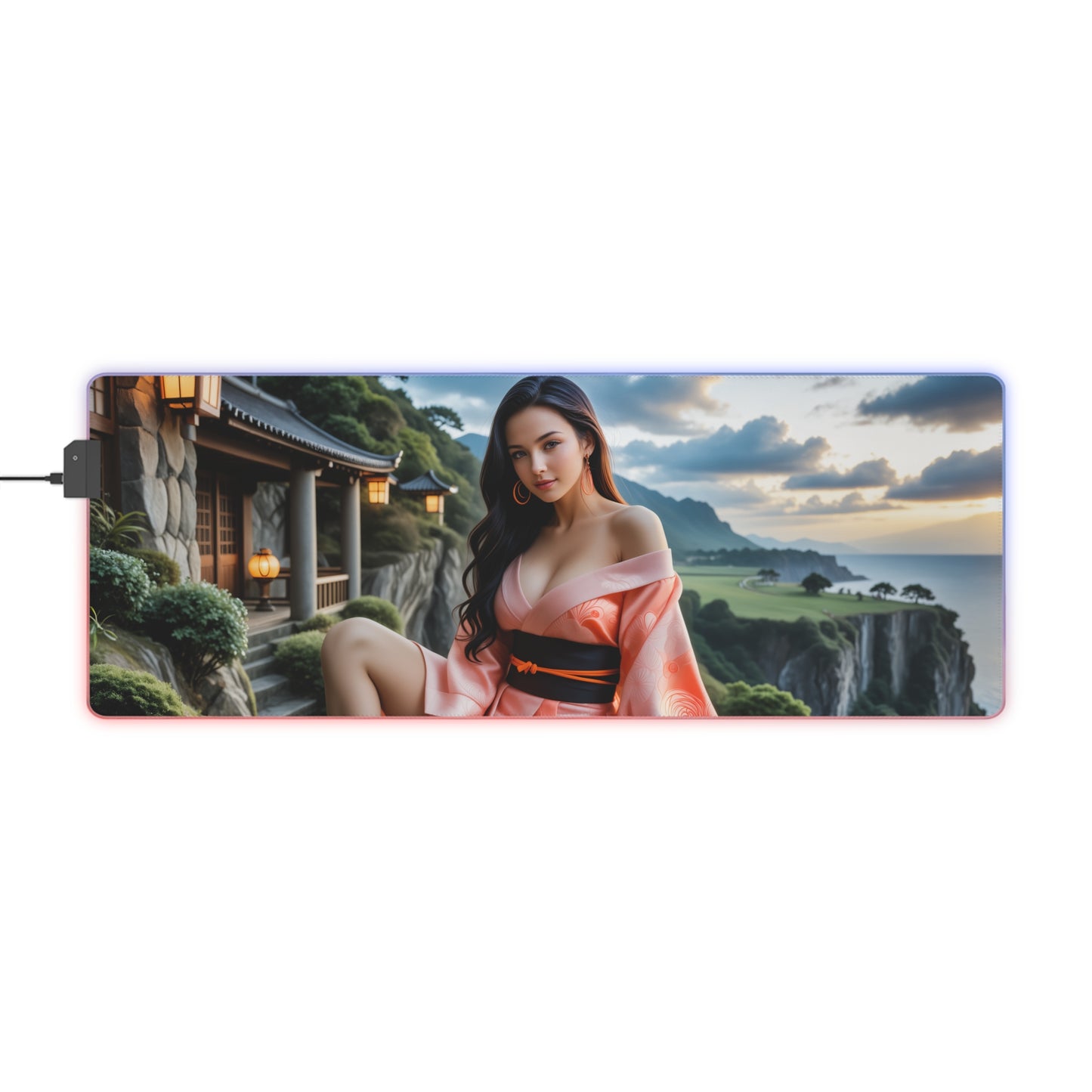 Nezuko Kamado Schreibtischunterlage – LED RGB Pad, süßes Waifu Anime Mädchen Gaming Setup