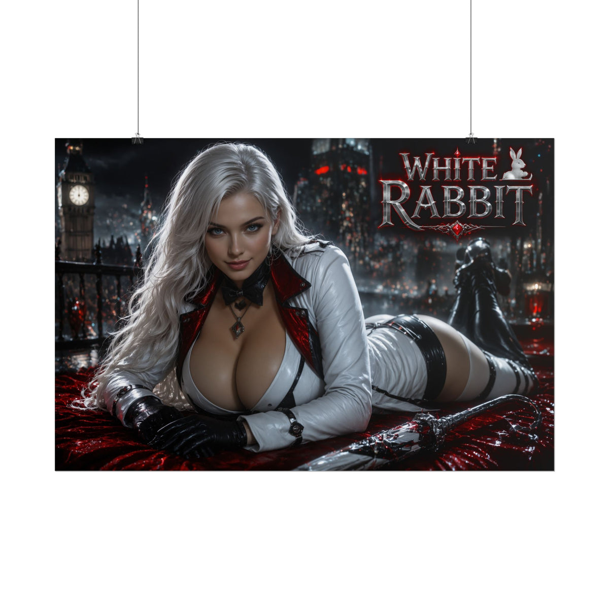 White Rabbit Character Poster Comic Style Wall Decor Bedroom Collector Gift