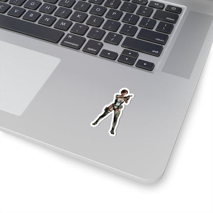Rebecca Chambers Sticker – Survival Game Vinyl Sticker for Laptops & Indoor Decor on silver laptop showing glossy detailed character vinyl decal