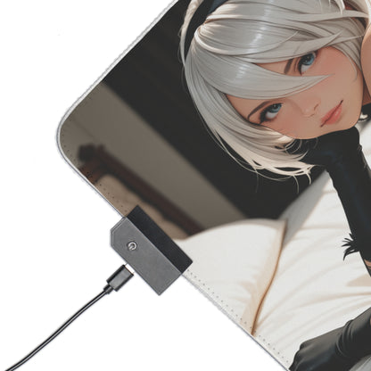2B Desk Mat – LED RGB Pad, Waifu Android Anime Girl Gaming Setup