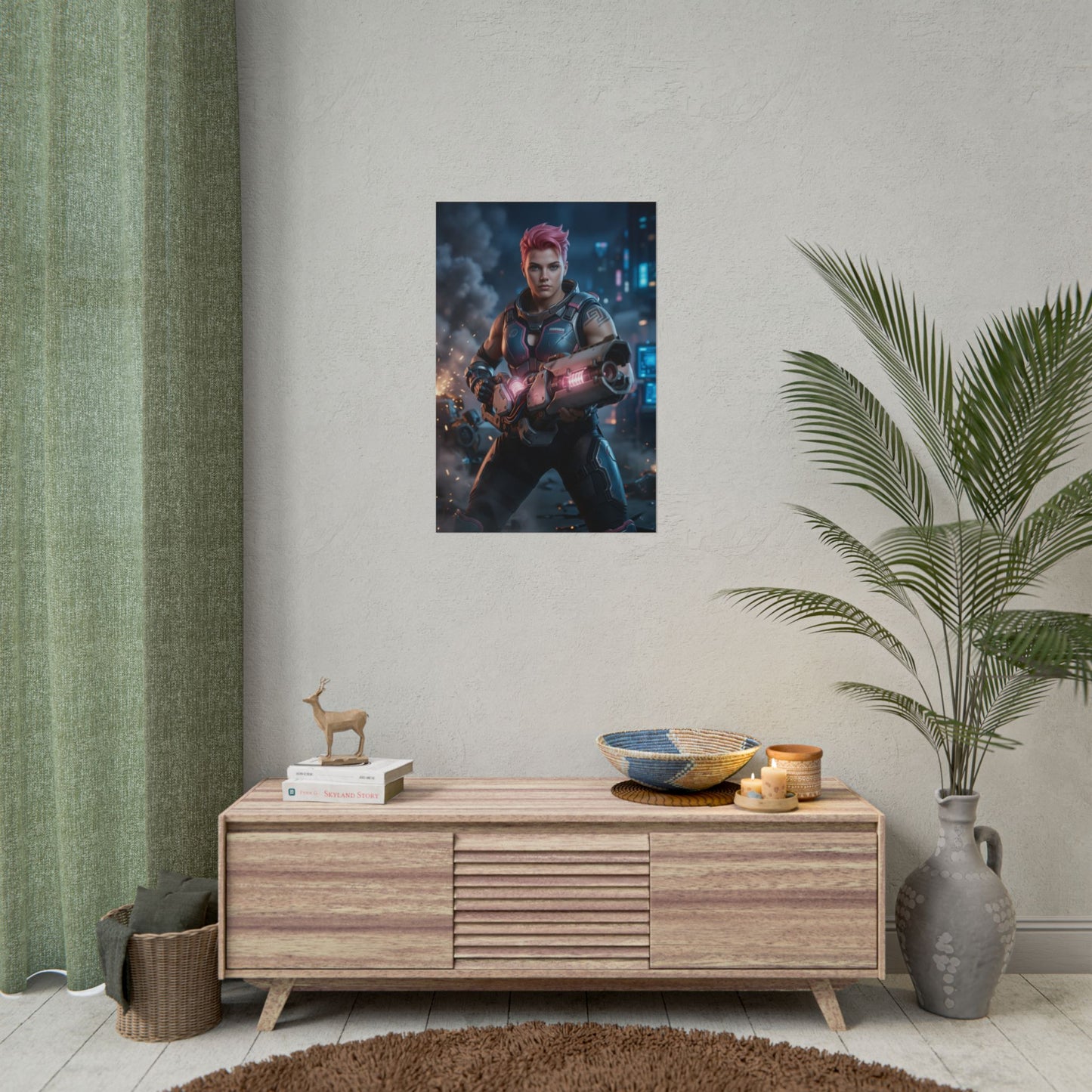 Zarya Poster Overwatch Wall Art Print Gaming Room Decor - sci-fi Zarya action poster with glowing weapon and armor detail