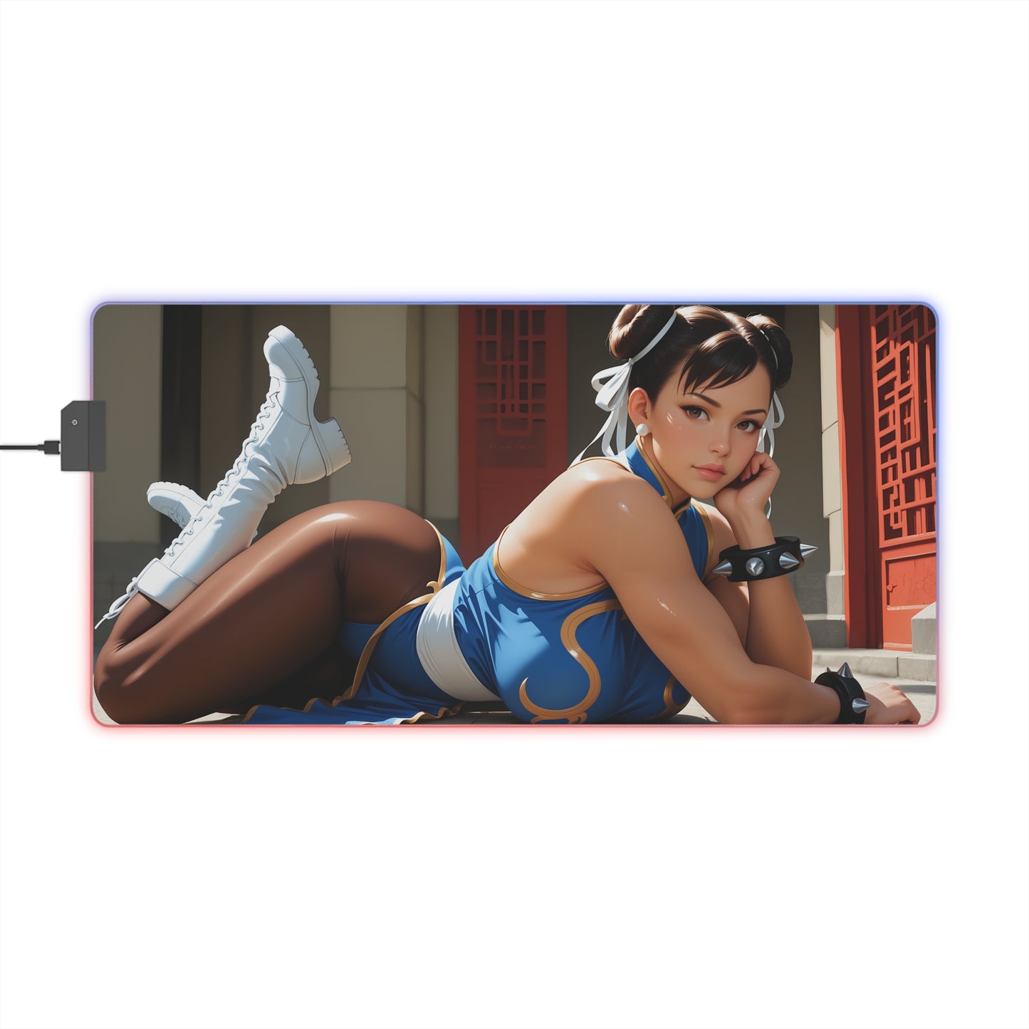 Chun-Li Schreibtischunterlage – LED RGB-Pad, Waifu Anime-Mädchen Gaming-Setup