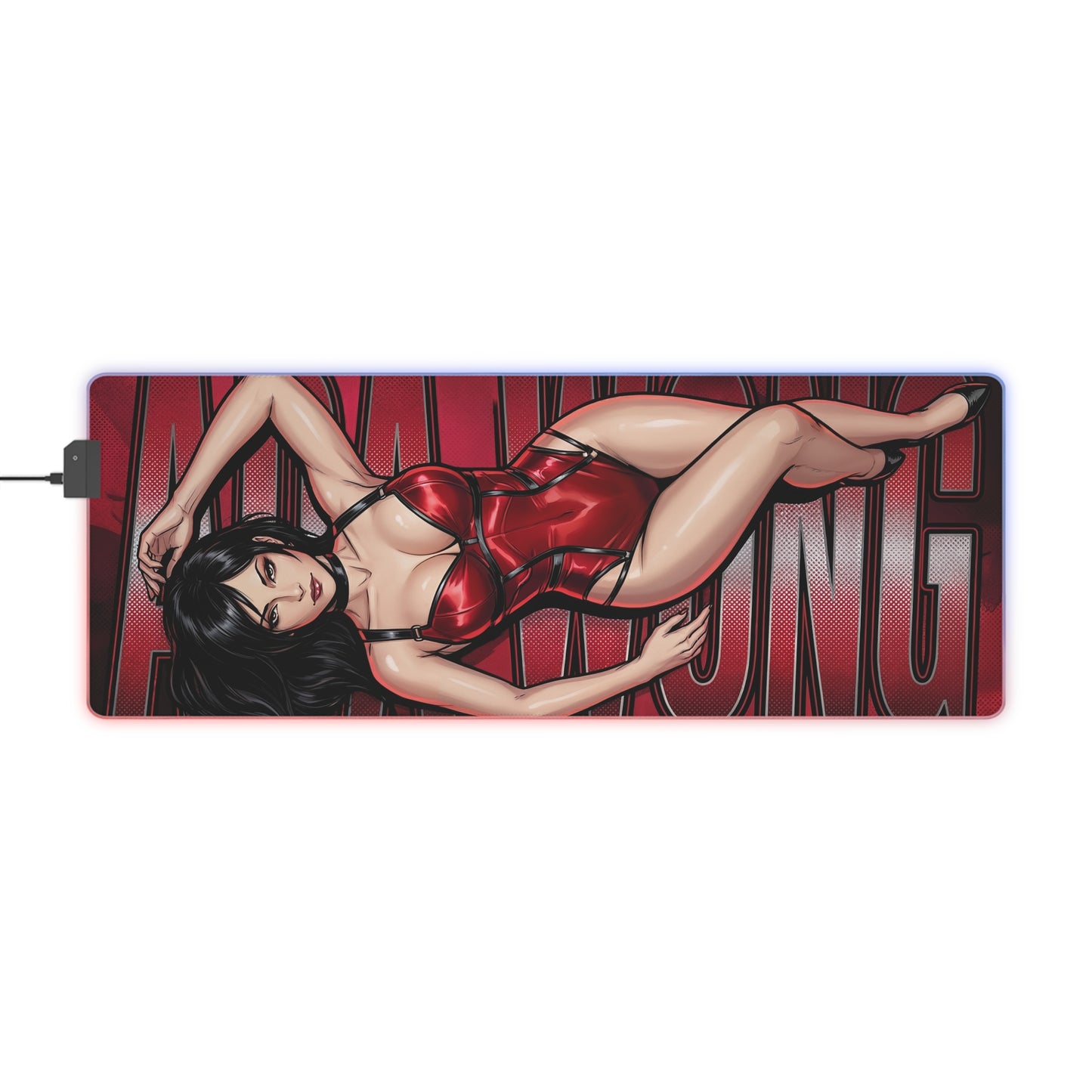 Ada Wong RGB Desk Mat, Resident Evil Gaming Mouse Pad, LED Desk Mat for Gamer Setup featuring red-action heroine artwork on RGB LED surface