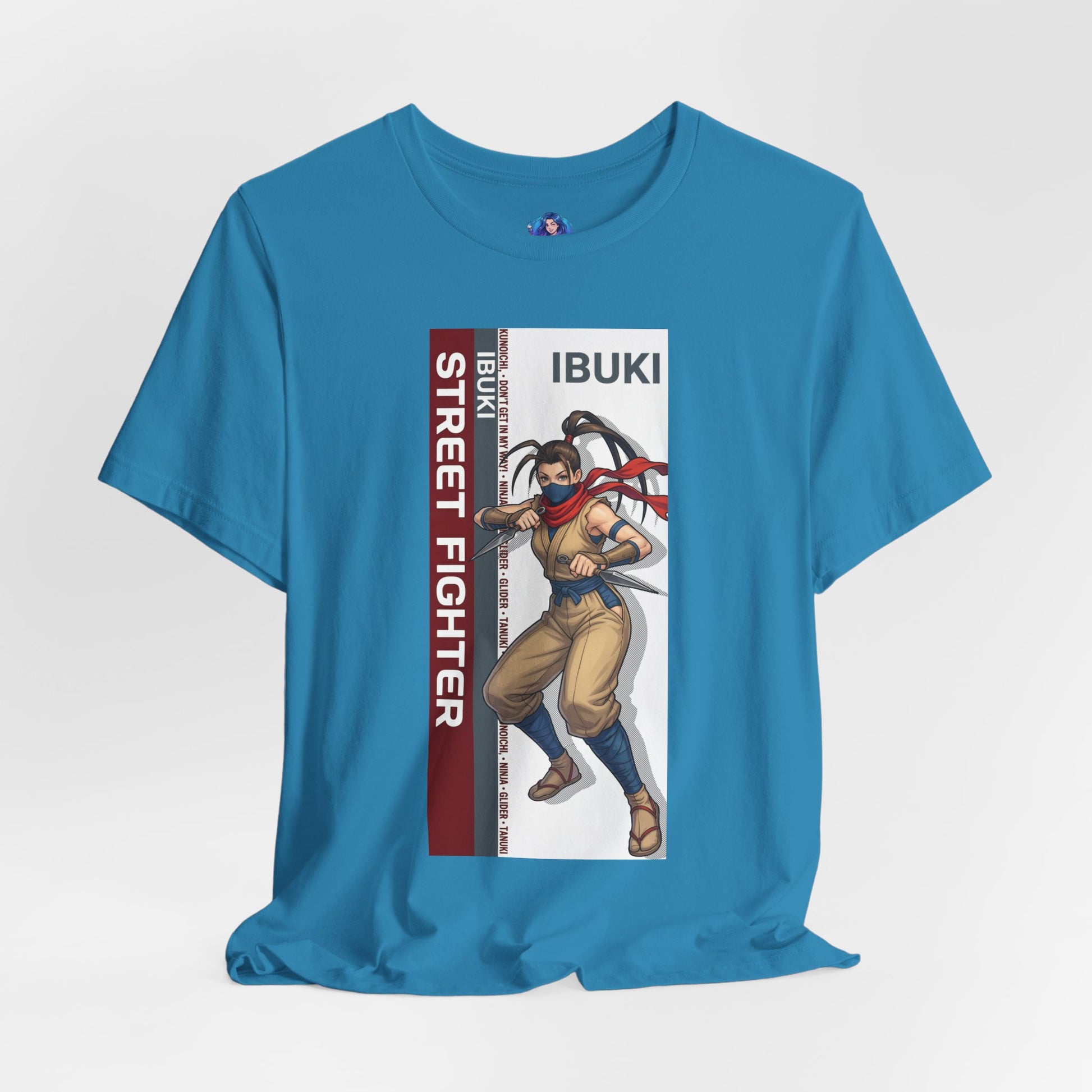 Ibuki T-Shirt | Street Fighter Anime Tee for Gamers & Fighting Game Fans – blue Bella Canvas tee with dynamic Ibuki ninja illustration
