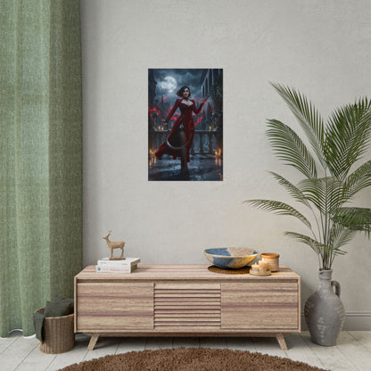 Lady Dimitrescu Poster / Lady Dimitrescu Wall Art / Lady Dimitrescu Art Print / Resident Evil Poster - gothic moonlit courtyard wall art of towering vampire noblewoman