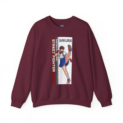 Sakura Sweatshirt, Street Fighter Crewneck, Classic Fighting Game Apparel for Fans - maroon crewneck with Sakura artwork