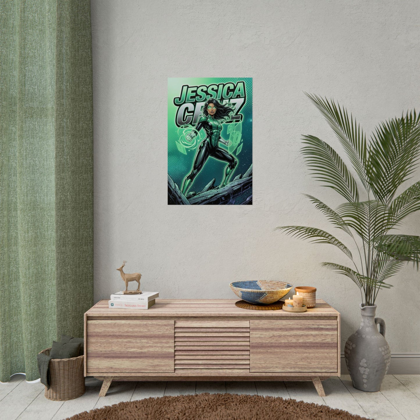 Jessica Cruz Poster / Jessica Cruz Wall Art / Jessica Cruz Art Print / DC Poster showcasing Jessica Cruz Green Lantern poster in modern living room decor