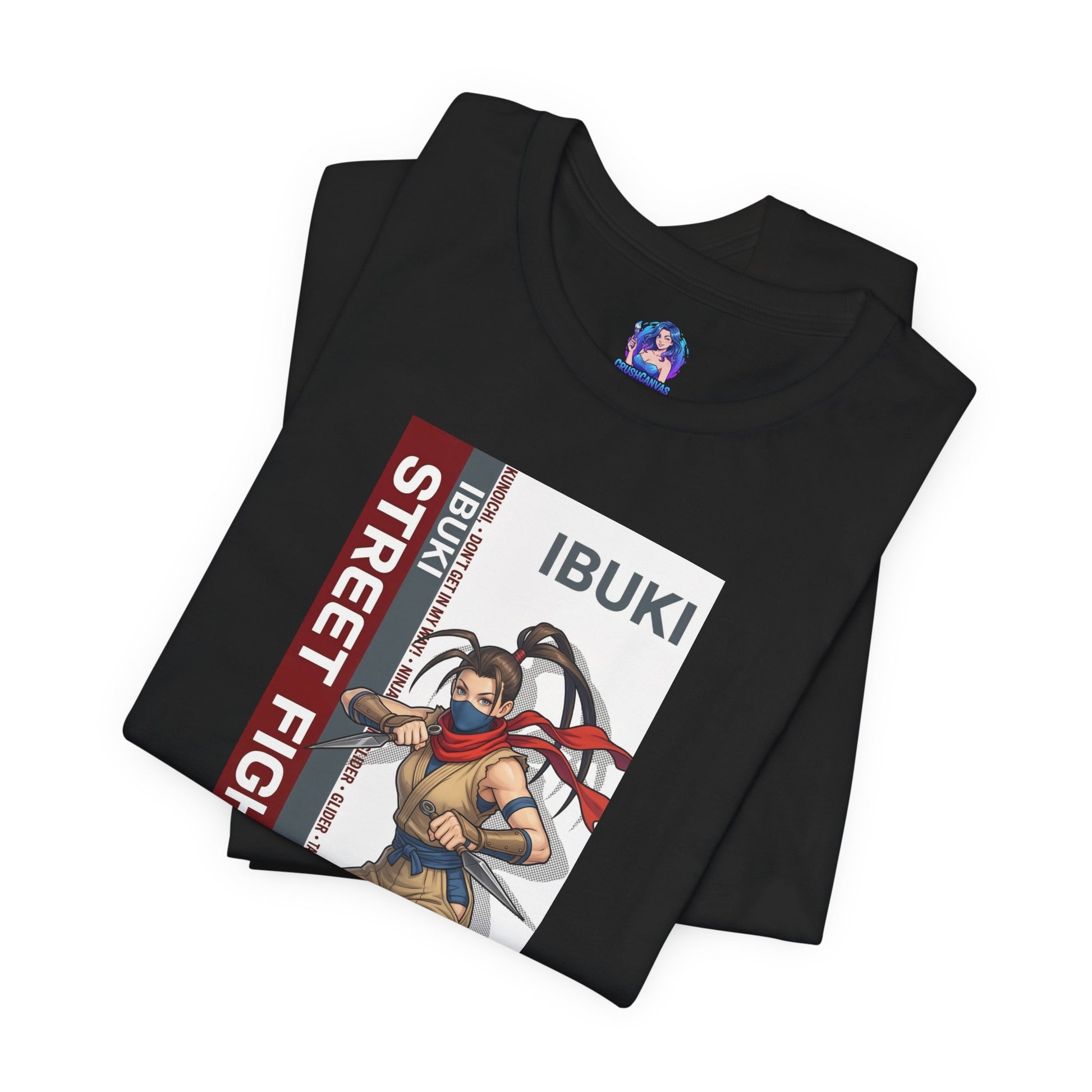 Ibuki T-Shirt | Street Fighter Anime Tee for Gamers & Fighting Game Fans – black Bella Canvas tee with dynamic Ibuki ninja print