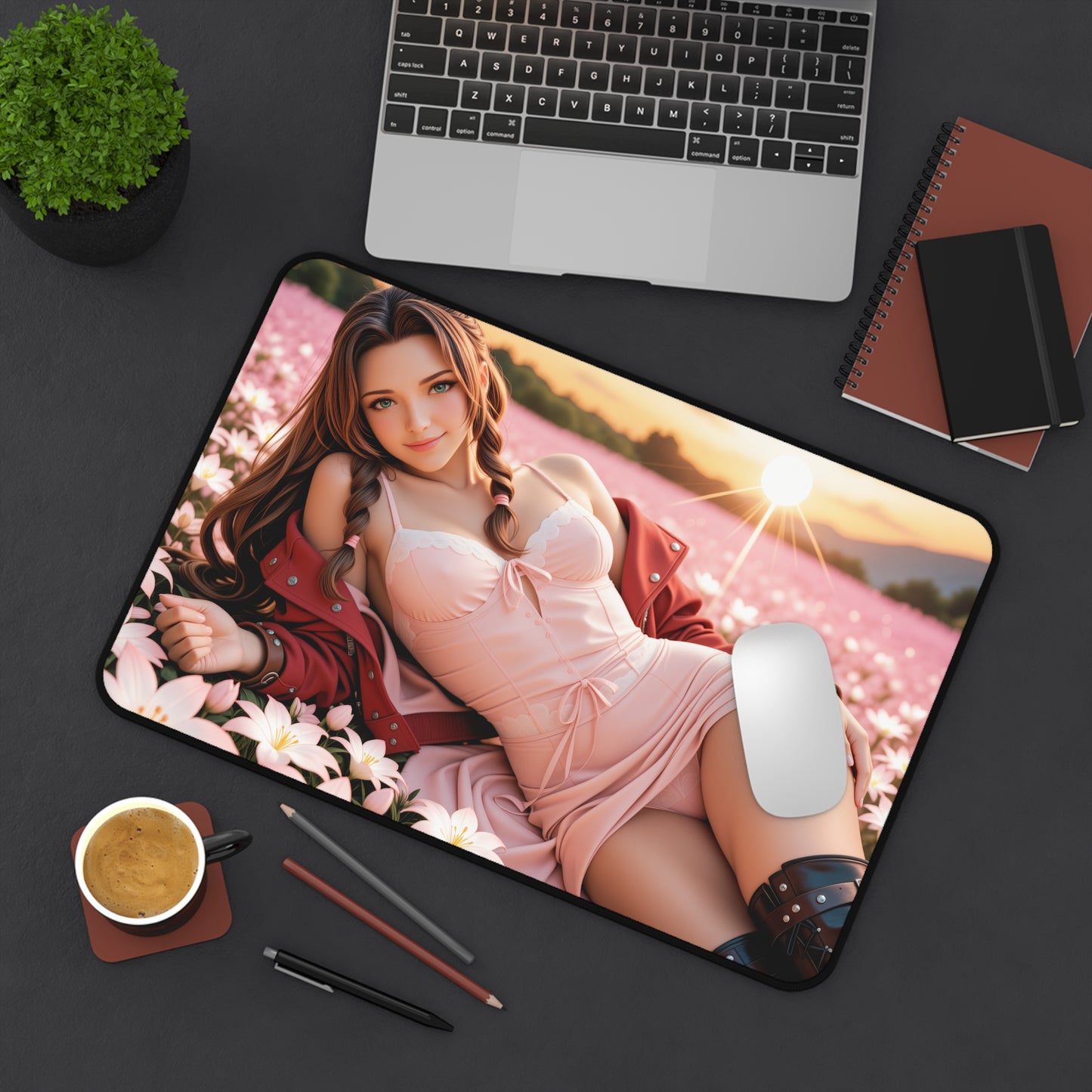 Килимок для столу Aerith Gainsborough, килимок для миші з героїнею фентезійних ігор, квітковий ігровий декор