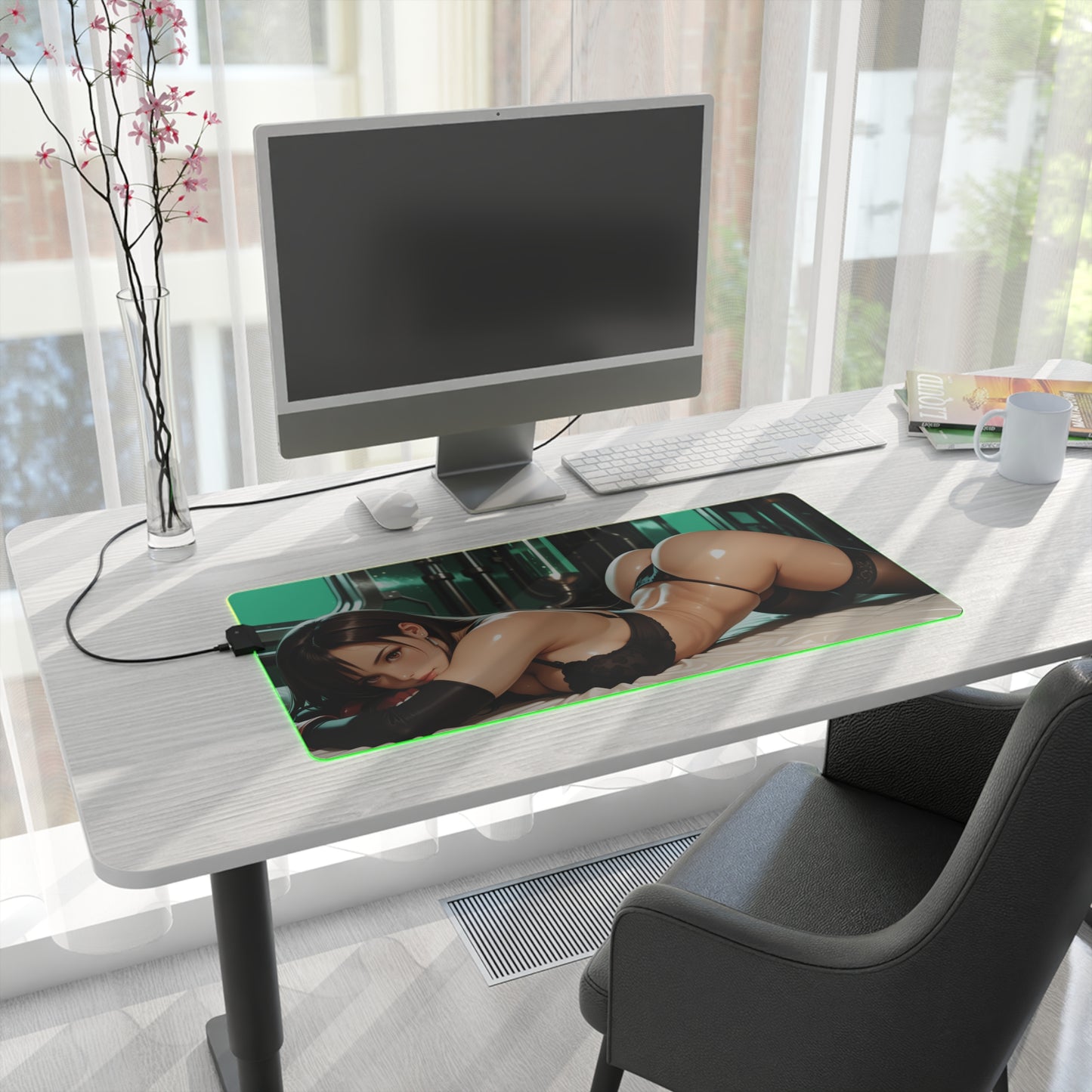 Tifa Lockhart Desk Mat – LED RGB Pad, Waifu Fighter Anime Girl Setup
