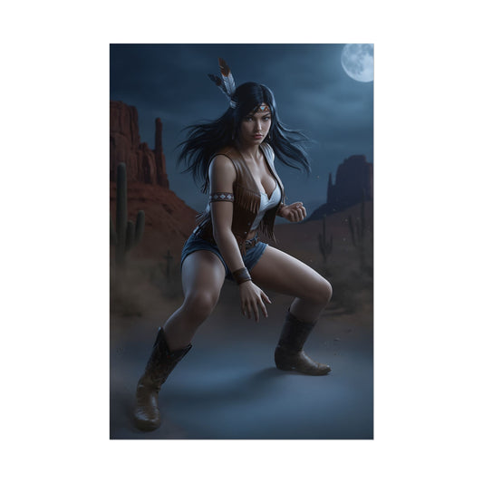 Michelle Chang Poster, Tekken Art Print – Iconic Fighting Game Heroine featuring fierce night desert pose, ultra-high resolution semi-gloss print