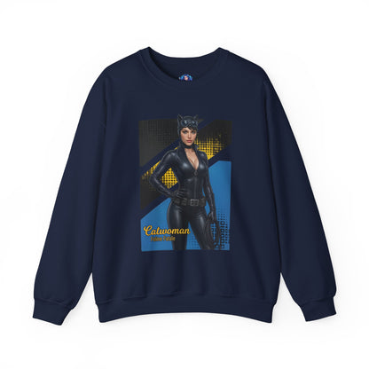 Catwoman Sweatshirt, DC Comics Crewneck, Sleek Superhero Apparel for Fans — navy crewneck with bold Catwoman artwork and sleek black aesthetic