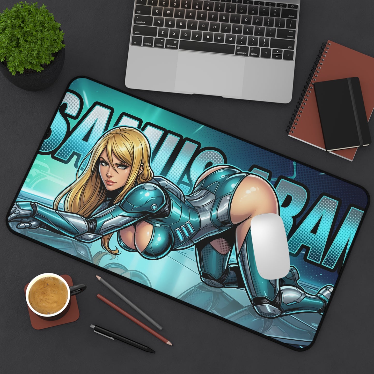 Samus Aran Desk Mat, Sci-Fi Action Mouse Pad, Gaming Setup Desk Decor - vibrant Samus Aran artwork on large non-slip gaming mouse pad