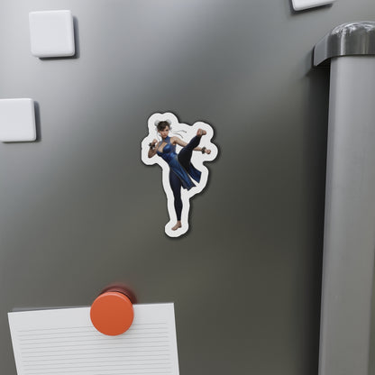 Chun-Li Magnet – Street Fighter Anime Heroine Fridge Magnet, Game Decor vinyl fridge magnet showing Chun-Li kicking in anime-style artwork