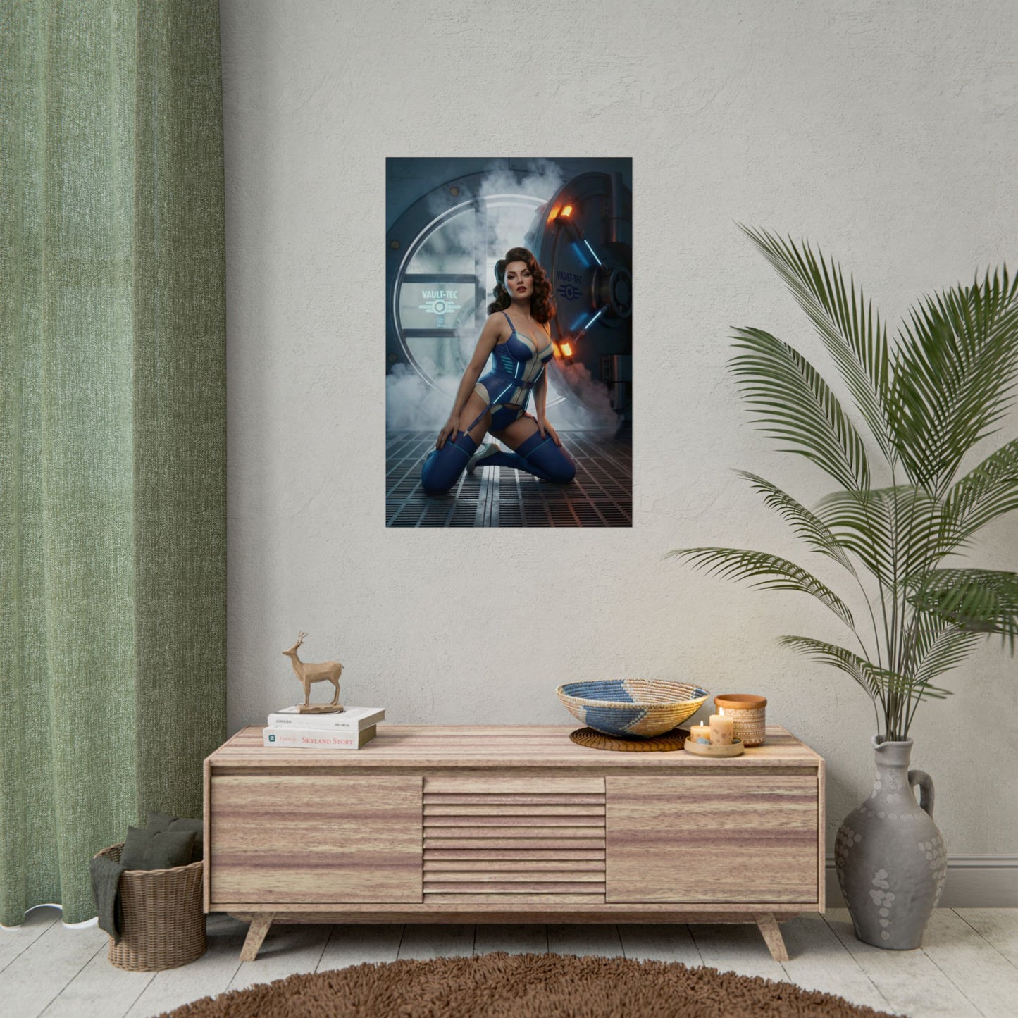 Fallout Vault Queen Poster / Fallout Vault Wall Art / Fallout Vault Art Print / Fallout Poster - poised Vault woman in elegant iconic vault setting