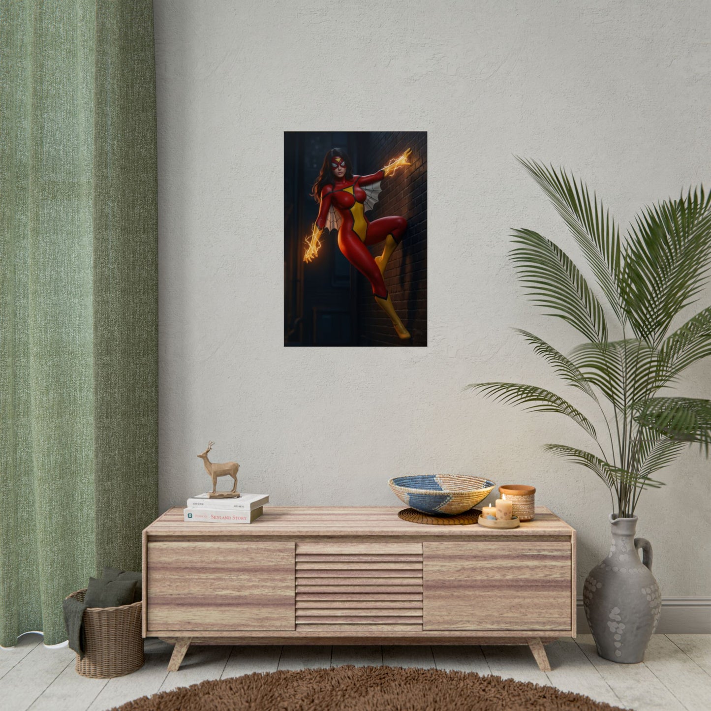 Spider-Woman Poster, Marvel Comics Art Print, Iconic Superhero Wall Decor - dynamic Spider-Woman art in modern living room display