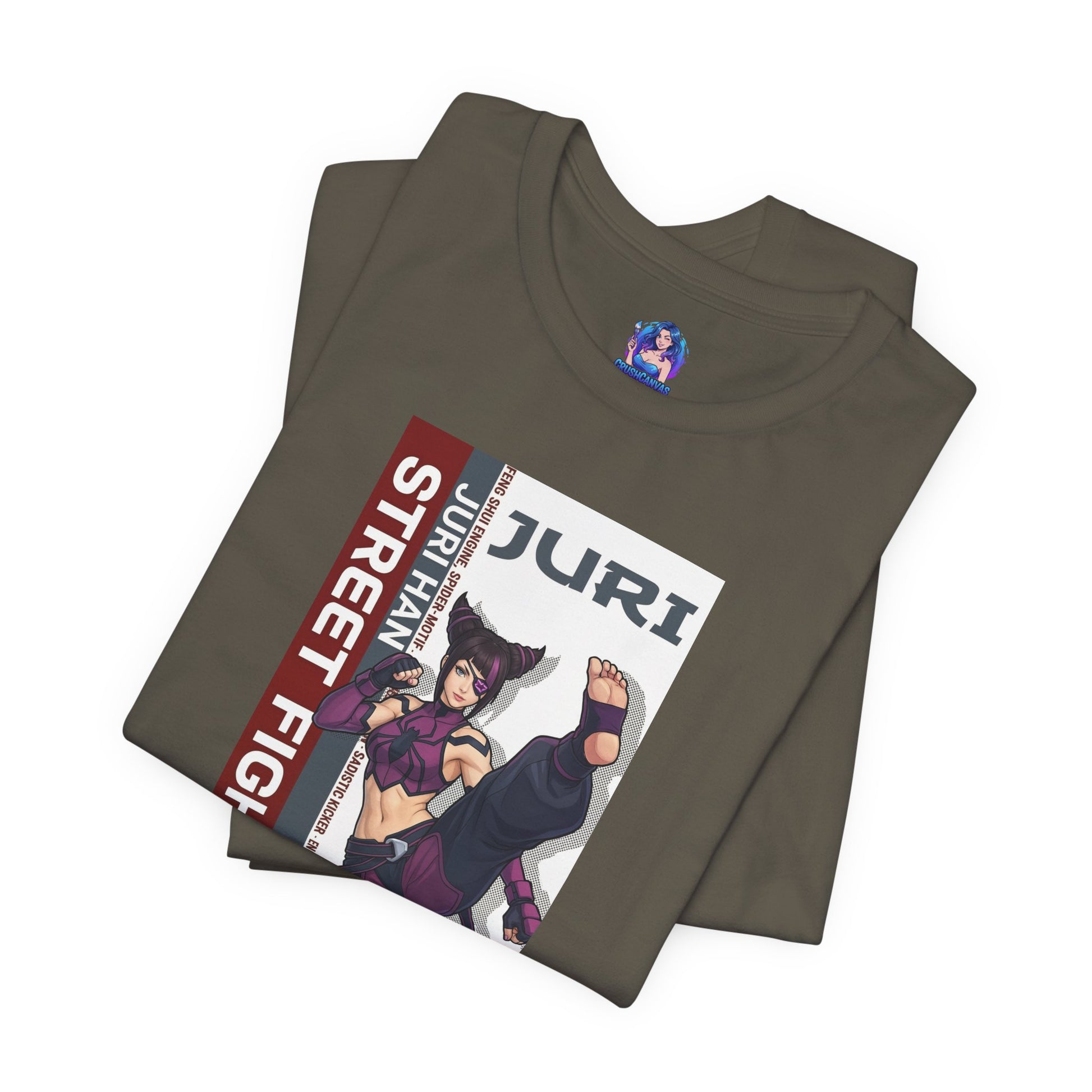 Juri Han T-Shirt | Street Fighter Anime Tee for Gamers & Fighting Game Fans - folded Bella Canvas tee showing bold Juri art