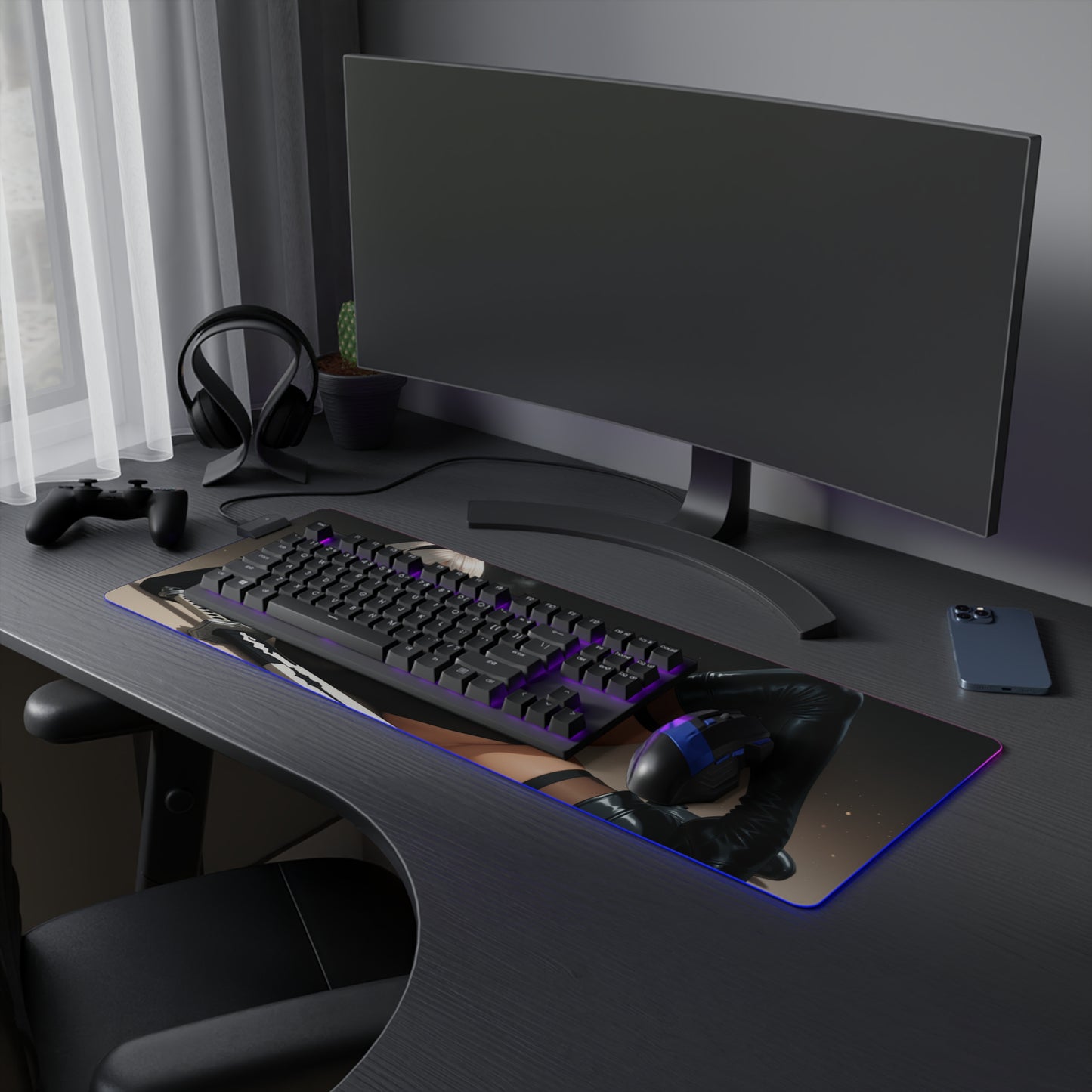 2B Nier Automata Schreibtischunterlage – LED RGB-Pad, Waifu Anime Girl Gaming-Setup