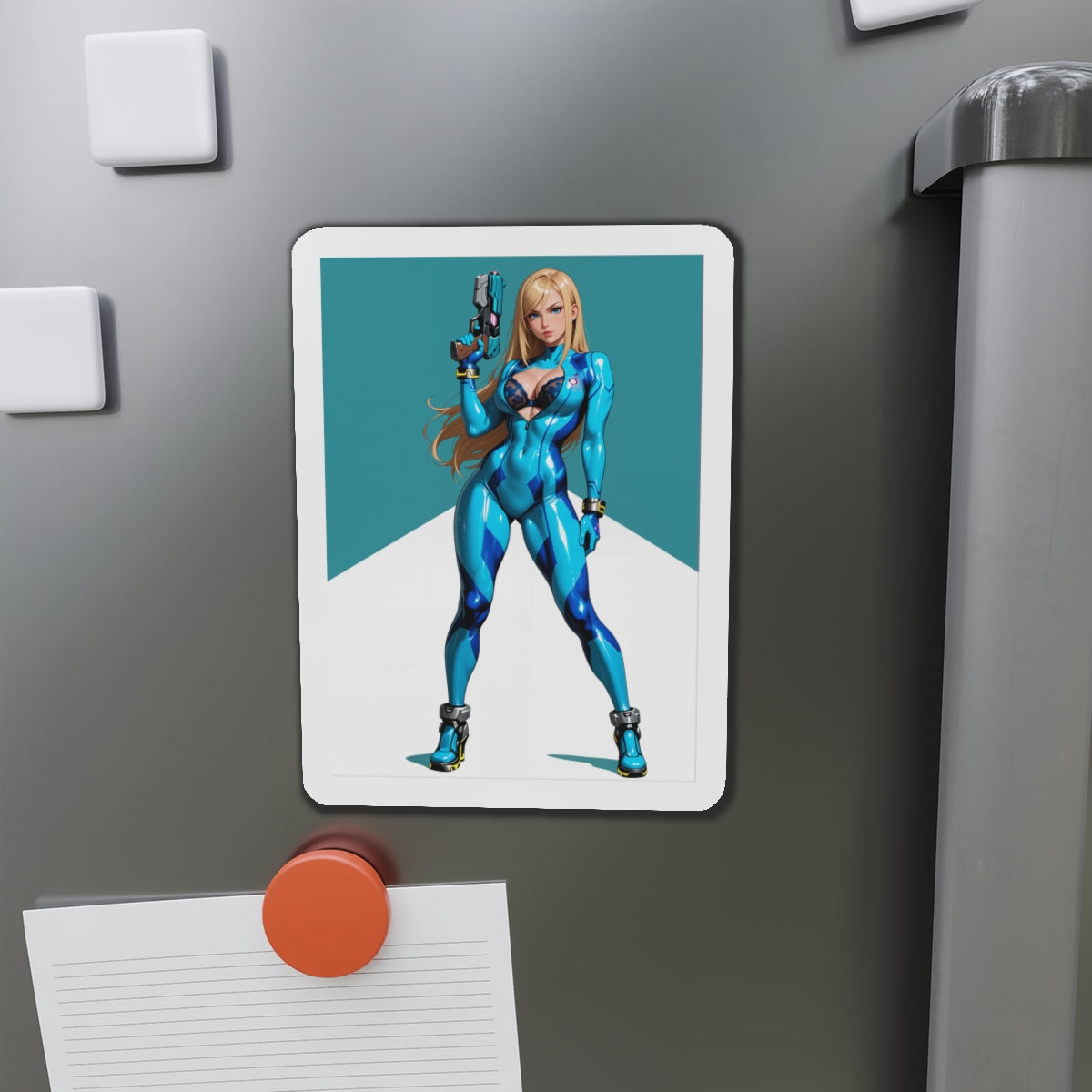 Samus Aran Magnet – Sci-Fi-Jägerin-Kühlschrankmagnet, Anime-Gaming-Dekoration