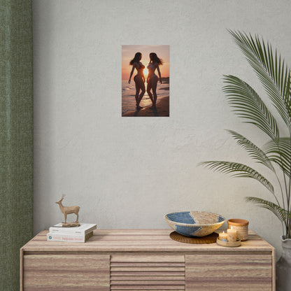 Tifa Aerith Poster, Final Fantasy Art Print – Legendary RPG Duo Wall Art small framed poster above console in cozy gaming room